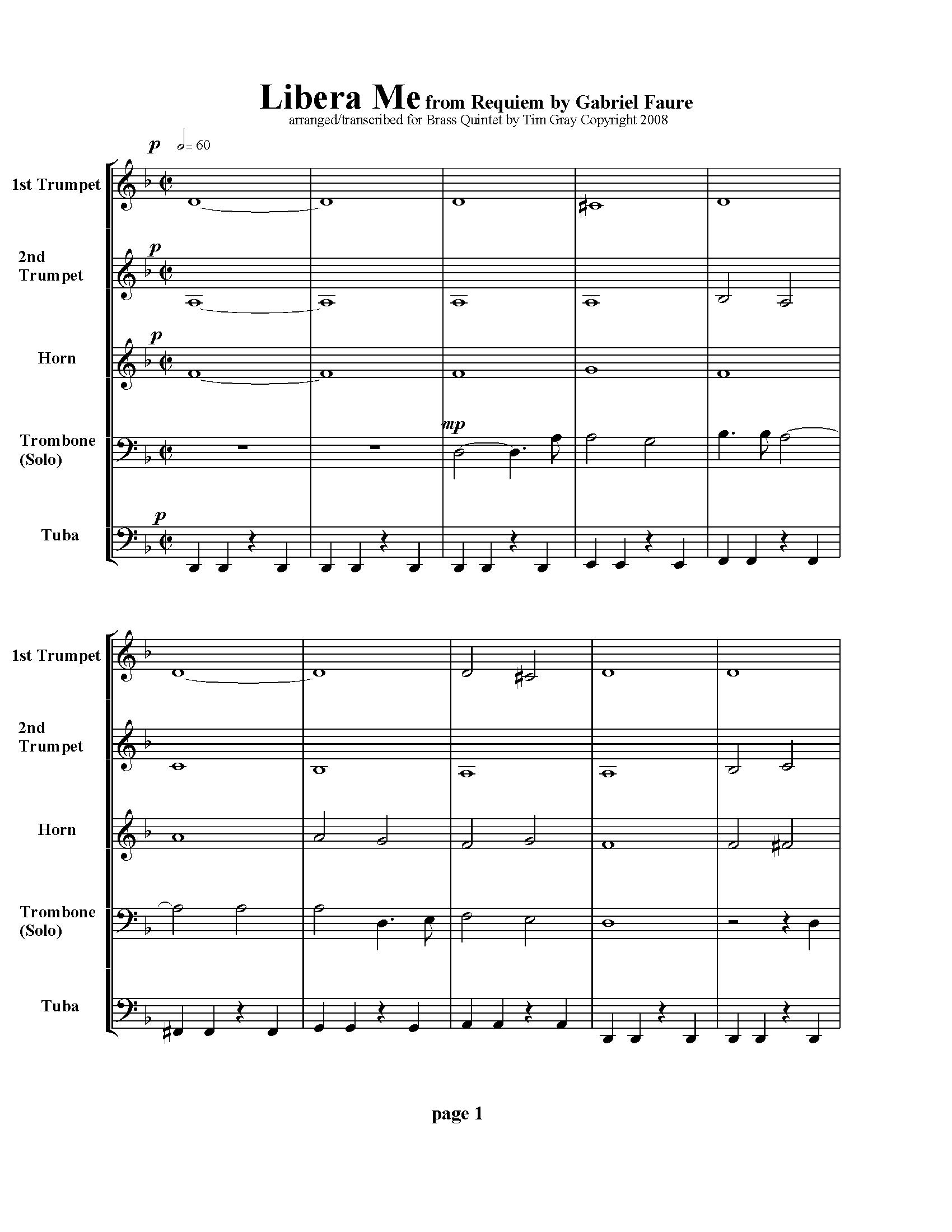 Libera Me Brass Quintet sample page at HonoringGodMusic.com