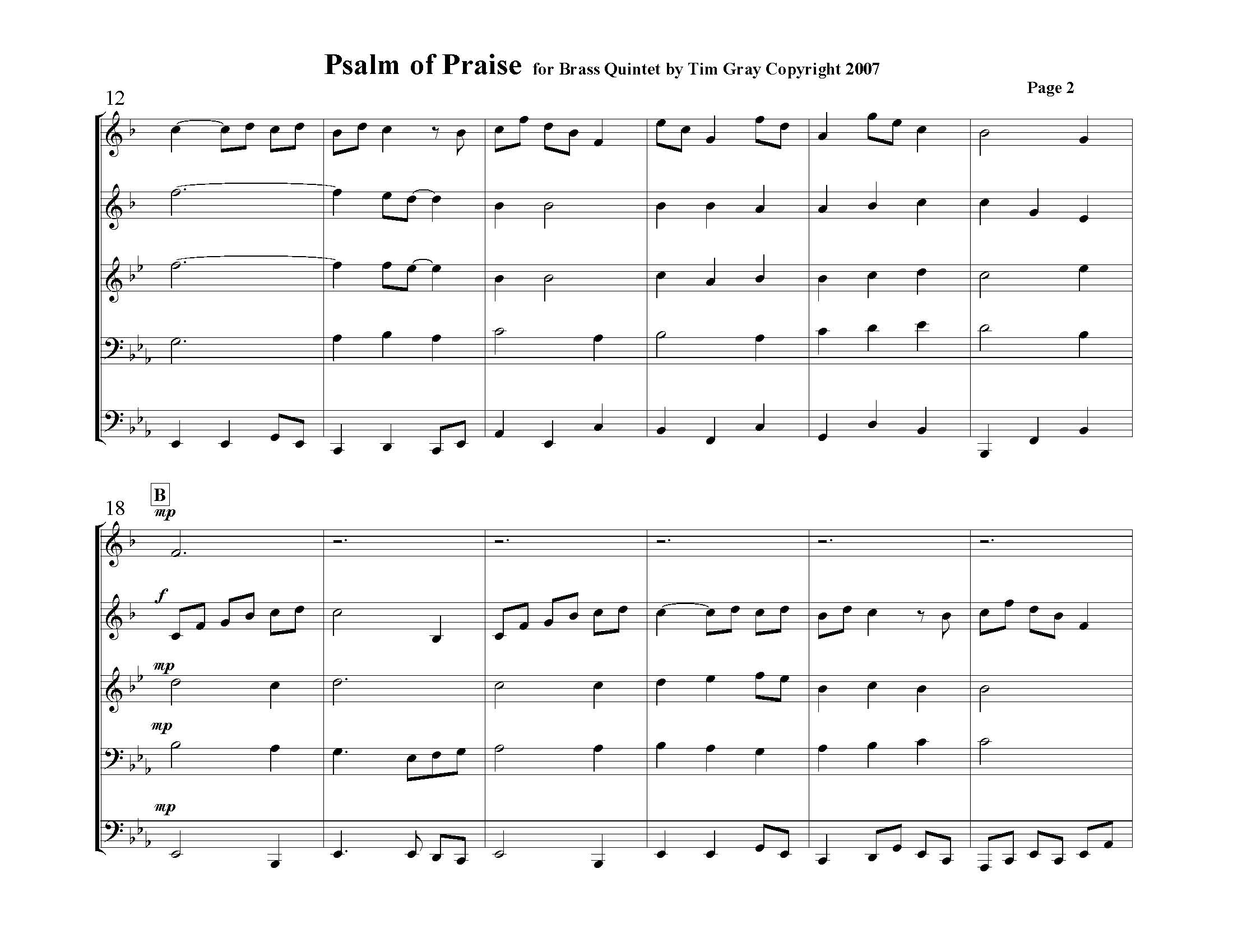 Psalm of Praise Brass Quintet sample page 2 at HonoringGodMusic.com