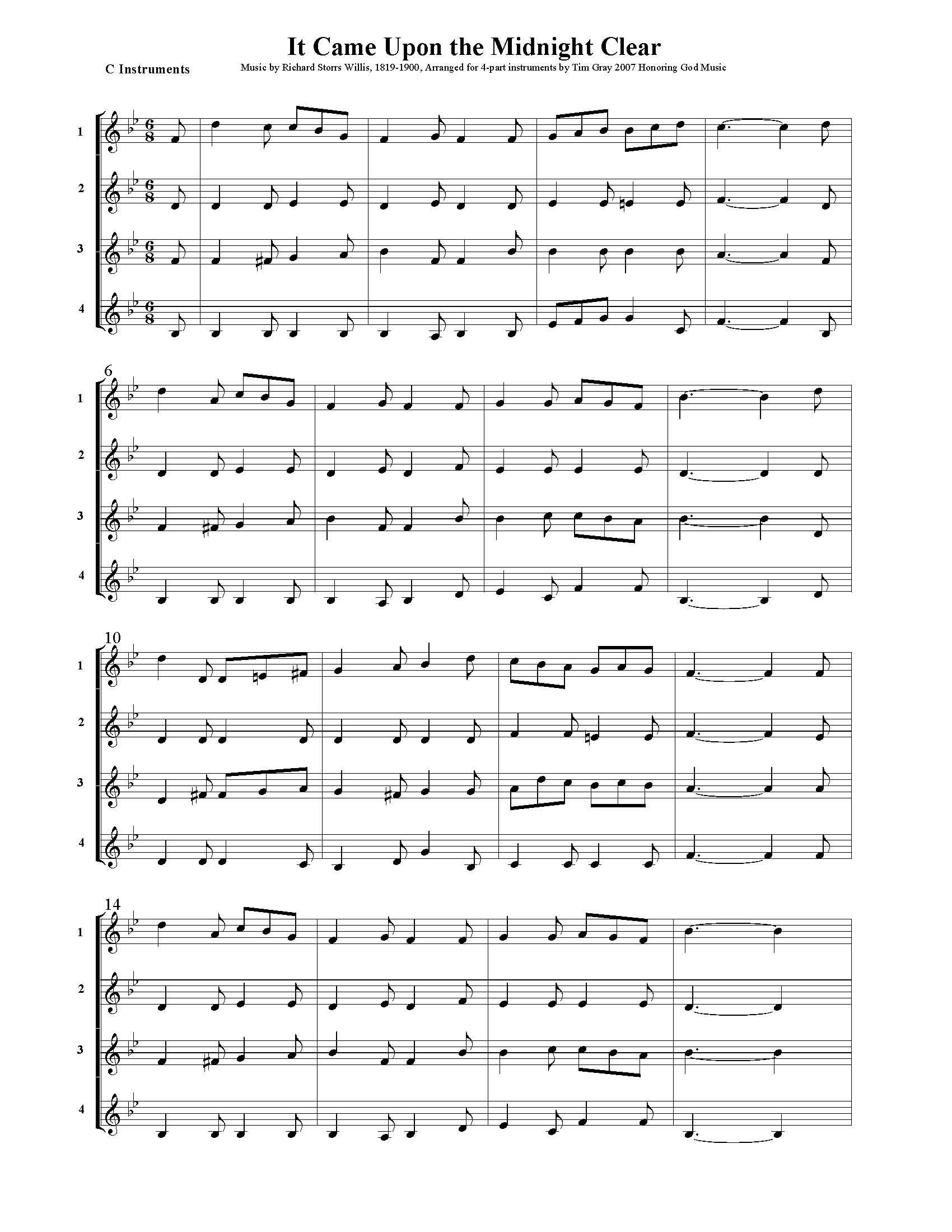 It Came Upon the Midnight Clear - 4 Hymns sample page at HonoringGodMusic.com