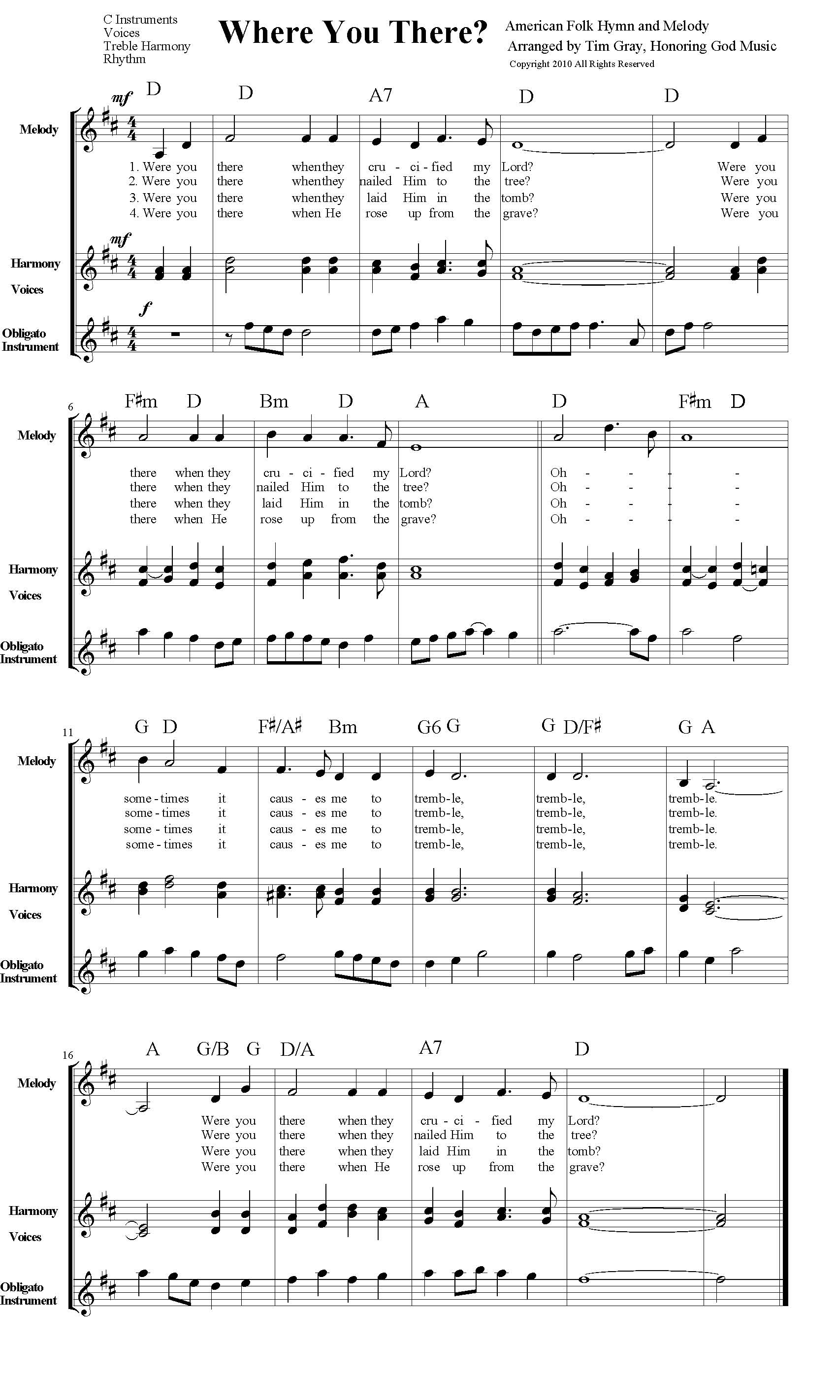 Where You There? TH4CW Traditional Hymns for Contemporary Worship sample page on HonoringGodMusic.com