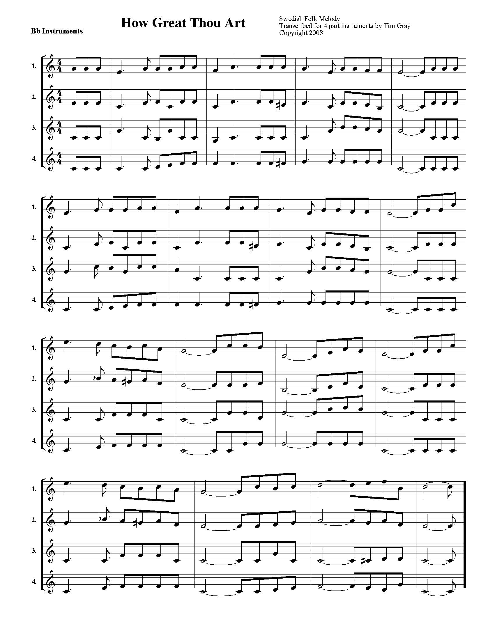 How Great Thou Art - 4 Hymns sample page at HonoringGodMusic.com